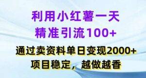 利用小红书一天精准引流100+，通过卖项目单日变现2k+，项目稳定，越做越香【揭秘】-安稳项目网-网上创业赚钱首码项目发布推广平台-首码网