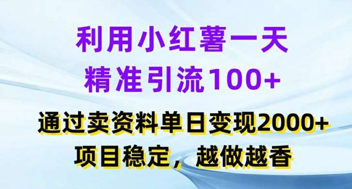 利用小红书一天精准引流100+，通过卖项目单日变现2k+，项目稳定，越做越香【揭秘】-安稳项目网-网上创业赚钱首码项目发布推广平台-首码网