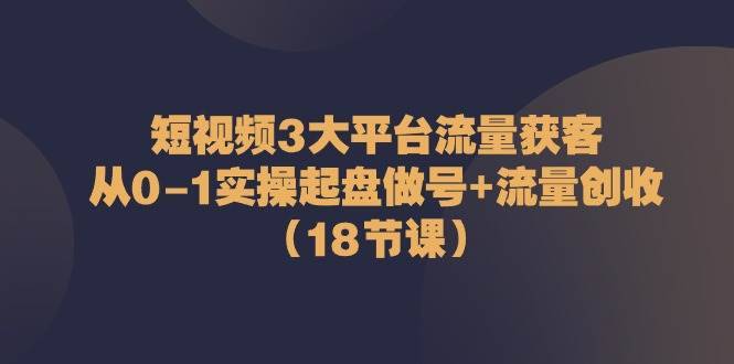 短视频3大平台流量获客：从0-1实操起盘做号+流量创收（18节课）-安稳项目网-网上创业赚钱首码项目发布推广平台-首码网