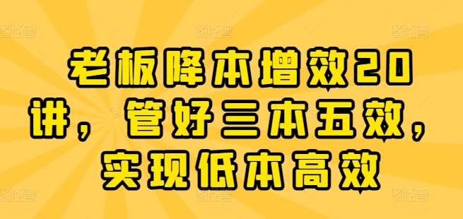 老板降本增效20讲，管好三本五效，实现低本高效-安稳项目网-网上创业赚钱首码项目发布推广平台-首码网