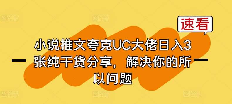 小说推文夸克UC大佬日入3张纯干货分享，解决你的所以问题-安稳项目网-网上创业赚钱首码项目发布推广平台-首码网