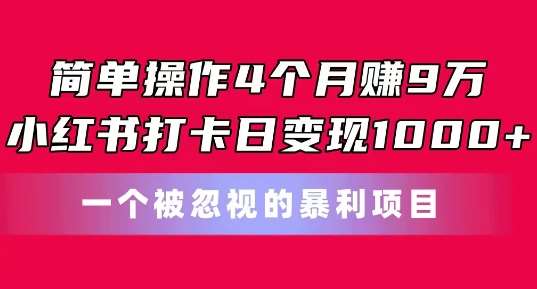 简单操作4个月赚9w，小红书打卡日变现1k，一个被忽视的暴力项目【揭秘】-安稳项目网-网上创业赚钱首码项目发布推广平台-首码网