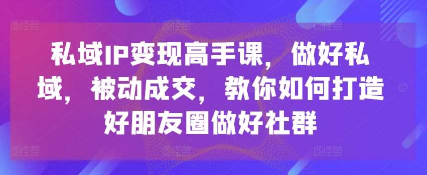 私域IP变现高手课，做好私域，被动成交，教你如何打造好朋友圈做好社群-安稳项目网-网上创业赚钱首码项目发布推广平台-首码网