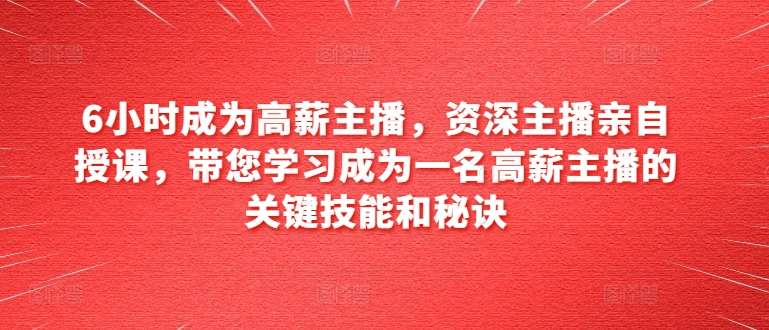 6小时成为高薪主播，资深主播亲自授课，带您学习成为一名高薪主播的关键技能和秘诀-安稳项目网-网上创业赚钱首码项目发布推广平台-首码网