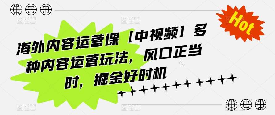 海外内容运营课【中视频】多种内容运营玩法，风口正当时，掘金好时机-安稳项目网-网上创业赚钱首码项目发布推广平台-首码网