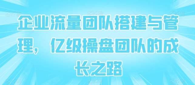 企业流量团队搭建与管理，亿级操盘团队的成长之路-安稳项目网-网上创业赚钱首码项目发布推广平台-首码网