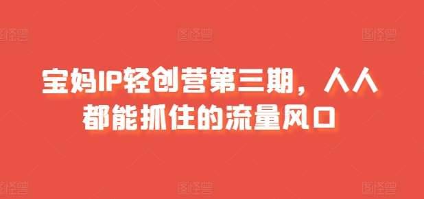 宝妈IP轻创营第三期，人人都能抓住的流量风口-安稳项目网-网上创业赚钱首码项目发布推广平台-首码网