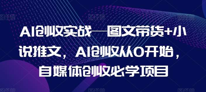 AI创收实战—图文带货+小说推文，AI创收从0开始，自媒体创收必学项目-安稳项目网-网上创业赚钱首码项目发布推广平台-首码网