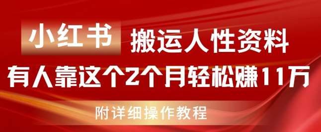 小红书搬运人性资料，有人靠这个2个月轻松赚11w，附教程【揭秘】-安稳项目网-网上创业赚钱首码项目发布推广平台-首码网