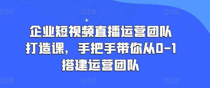 企业短视频直播运营团队打造课，手把手带你从0-1搭建运营团队-安稳项目网-网上创业赚钱首码项目发布推广平台-首码网