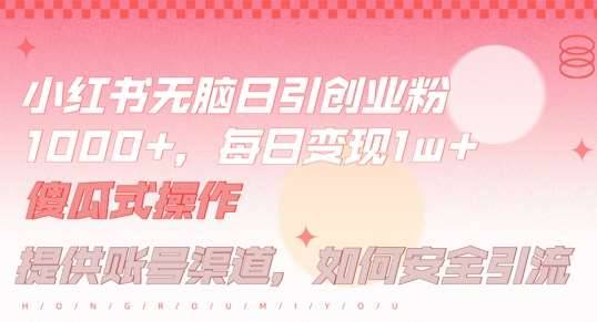 小红书无脑每日引流创业粉500+，小白每天只花半小时，躺赚长尾收益【揭秘】-安稳项目网-网上创业赚钱首码项目发布推广平台-首码网