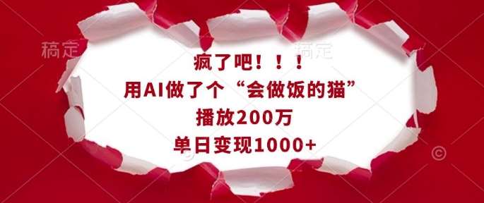 疯了吧！用AI做了个“会做饭的猫”，播放200万，单日变现1k-安稳项目网-网上创业赚钱首码项目发布推广平台-首码网