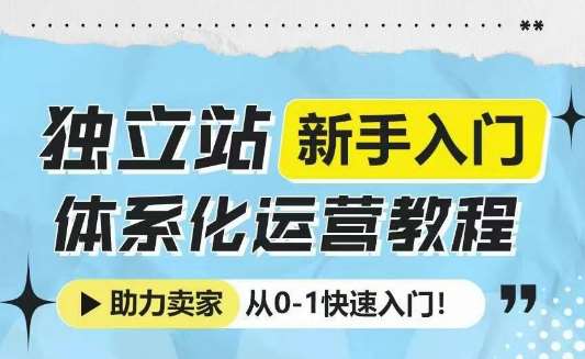 独立站新手入门体系化运营教程，助力独立站卖家从0-1快速入门!-安稳项目网-网上创业赚钱首码项目发布推广平台-首码网