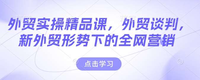 外贸实操精品课，外贸谈判，新外贸形势下的全网营销-安稳项目网-网上创业赚钱首码项目发布推广平台-首码网