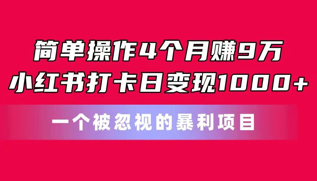 （11048期）简单操作4个月赚9万！小红书打卡日变现1000+！一个被忽视的暴力项目-安稳项目网-网上创业赚钱首码项目发布推广平台-首码网