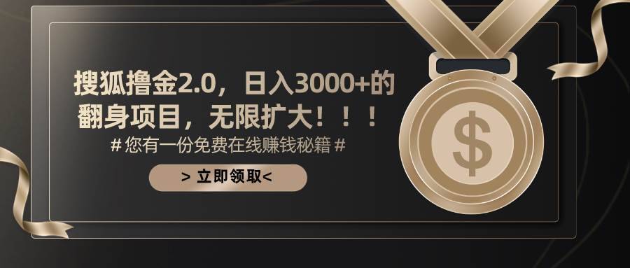 （11196期）搜狐撸金2.0日入3000+，可无限扩大的翻身项目-安稳项目网-网上创业赚钱首码项目发布推广平台-首码网