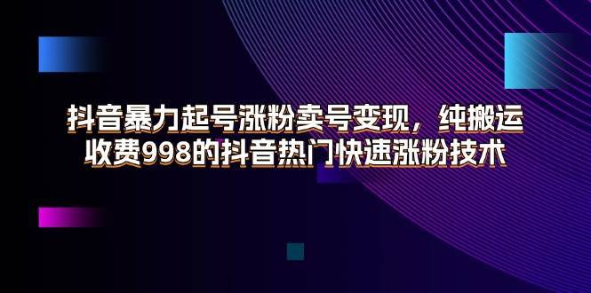 （11656期）抖音暴力起号涨粉卖号变现，纯搬运，收费998的抖音热门快速涨粉技术-安稳项目网-网上创业赚钱首码项目发布推广平台-首码网