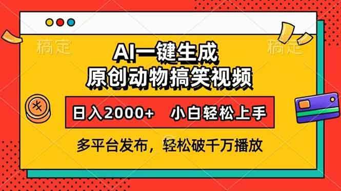 （13855期）AI一键生成动物搞笑视频，多平台发布，轻松破千万播放，日入2000+，小...-安稳项目网-网上创业赚钱首码项目发布推广平台-首码网