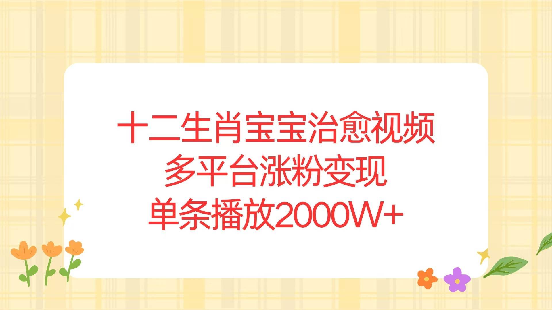 （13837期）十二生肖宝宝治愈视频，多平台涨粉变现，单条播放2000W+-安稳项目网-网上创业赚钱首码项目发布推广平台-首码网